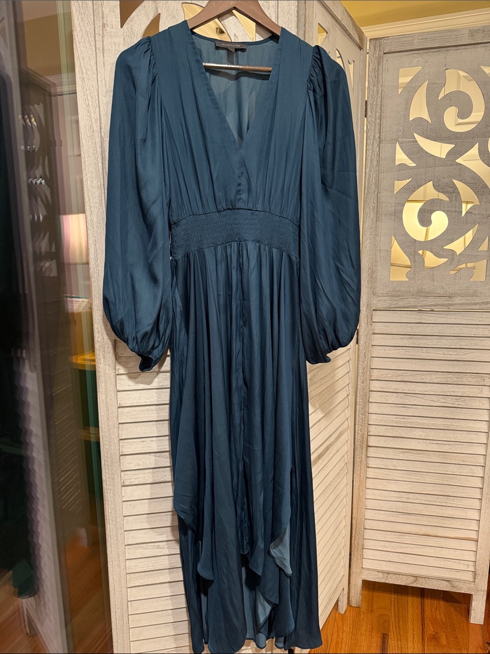 Long Sleeve Maxi Dress in Deep Teal with Smocked Waist